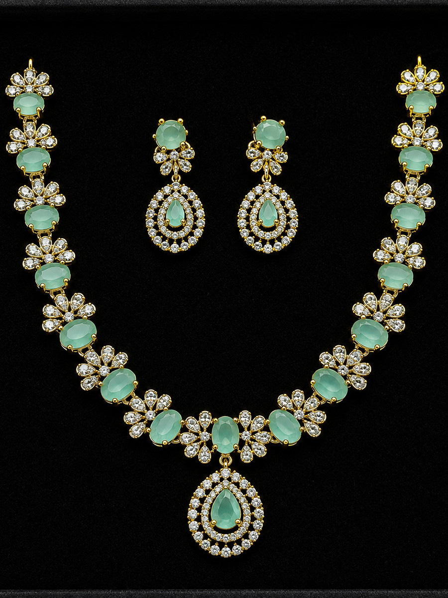 Sky Blue Alloy Festival Party Wedding Gemstone Necklace