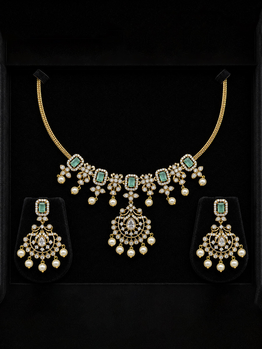 Sky Blue Alloy Gemstone Pearls Festival Party Wedding Necklace