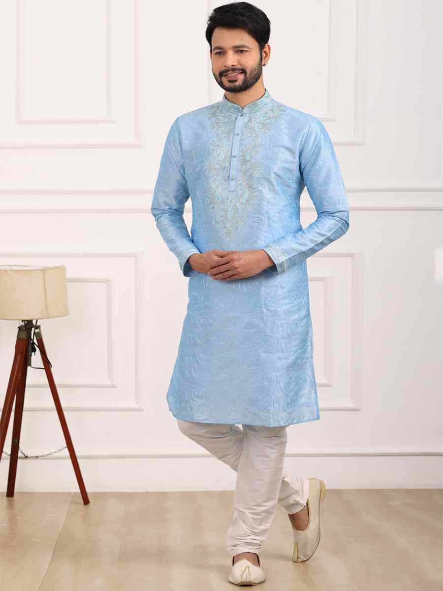 Sky Blue Art Banarasi Silk Woven Festival Wedding Kurta