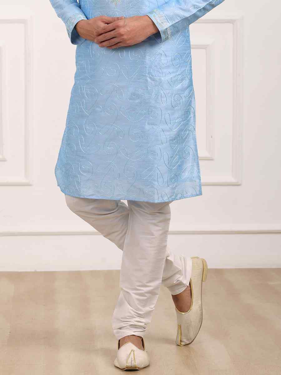 Sky Blue Art Banarasi Silk Woven Festival Wedding Kurta