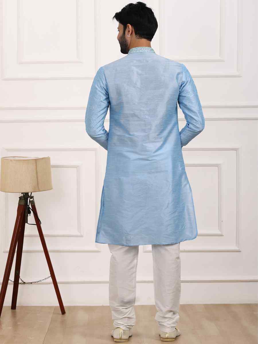 Sky Blue Art Banarasi Silk Woven Festival Wedding Kurta