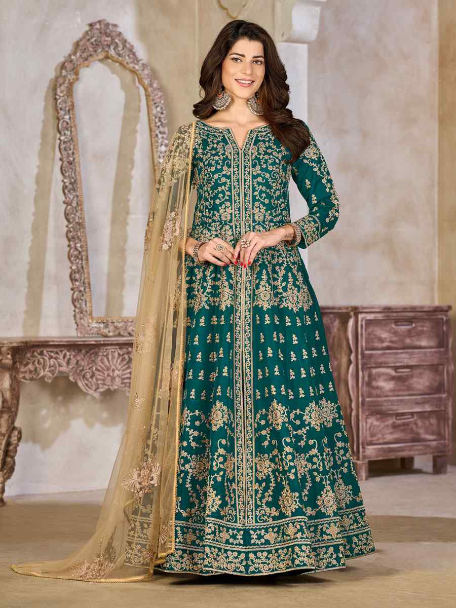 Sky Blue Art Silk  Embroidered Bridal Festival Wedding Lawn Salwar Kameez