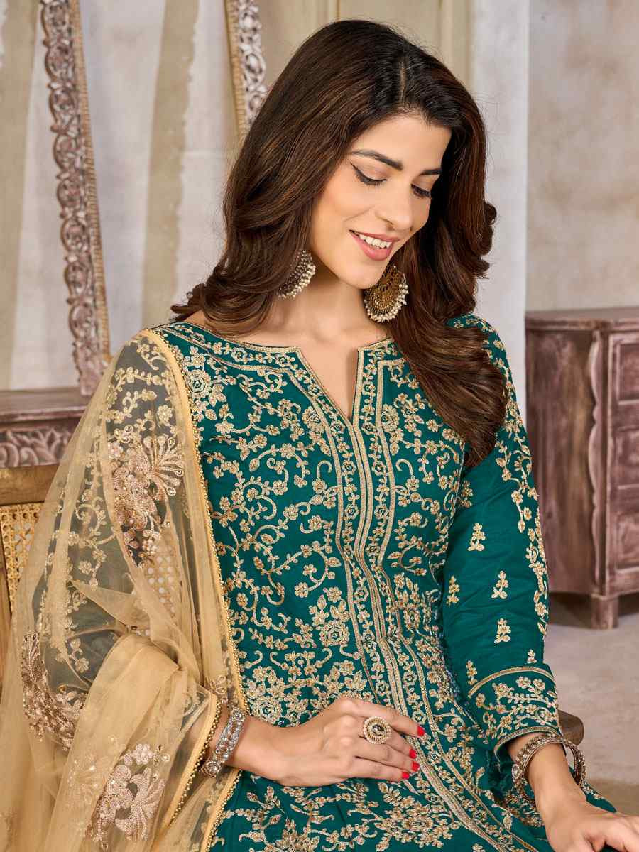Sky Blue Art Silk  Embroidered Bridal Festival Wedding Lawn Salwar Kameez