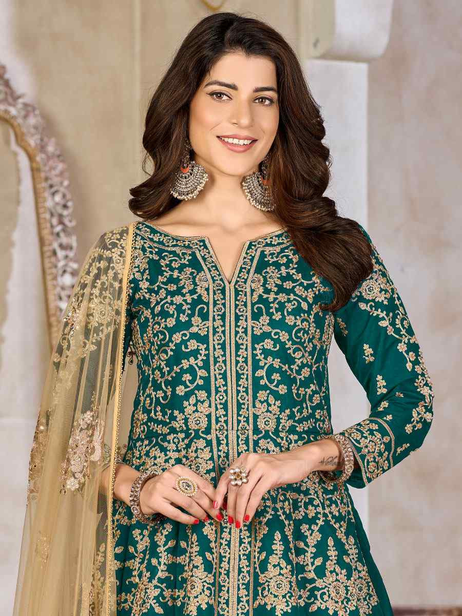 Sky Blue Art Silk  Embroidered Bridal Festival Wedding Lawn Salwar Kameez