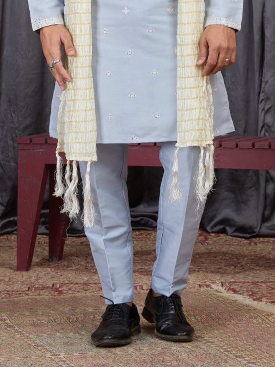 Sky blue Art Silk Embroidery Wedding Party Festival Ready Mens Kurta