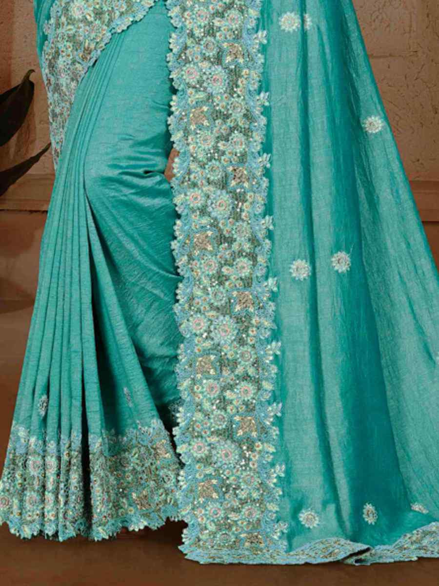 Sky Blue Art Silk Handwoven Festival Wedding Heavy Border Saree