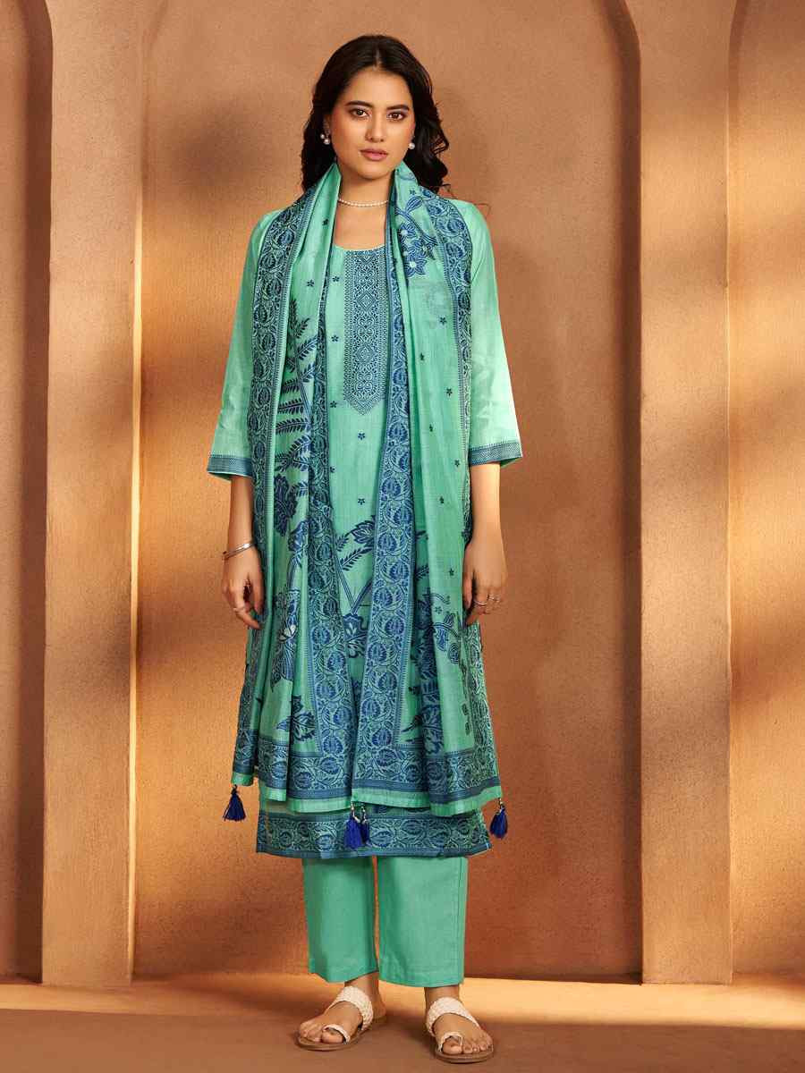 Sky Blue Art Silk Handwoven Party Festival Casual Ready Pant Salwar Kameez