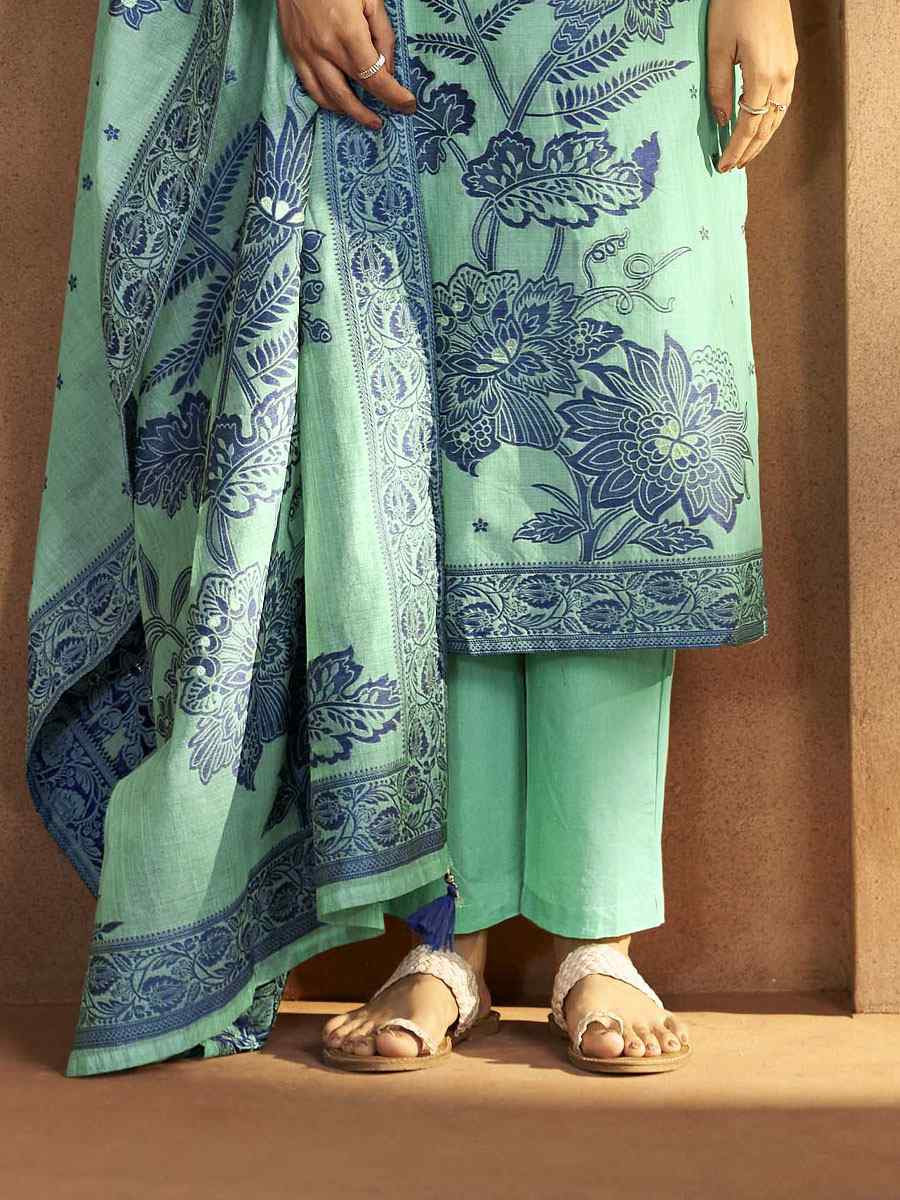 Sky Blue Art Silk Handwoven Party Festival Casual Ready Pant Salwar Kameez