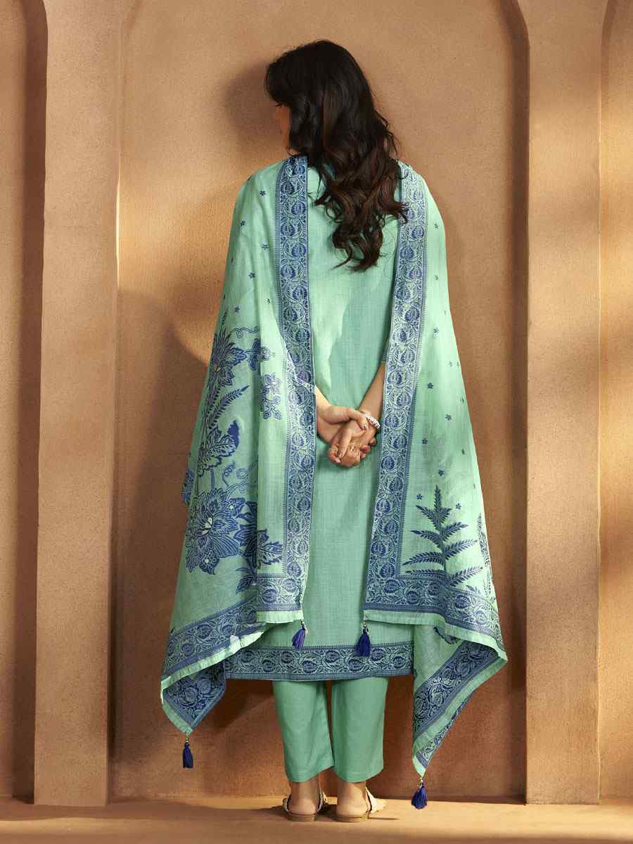 Sky Blue Art Silk Handwoven Party Festival Casual Ready Pant Salwar Kameez