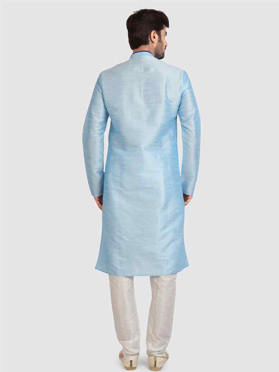 Sky Blue Art Silk Plain Festival Kurta