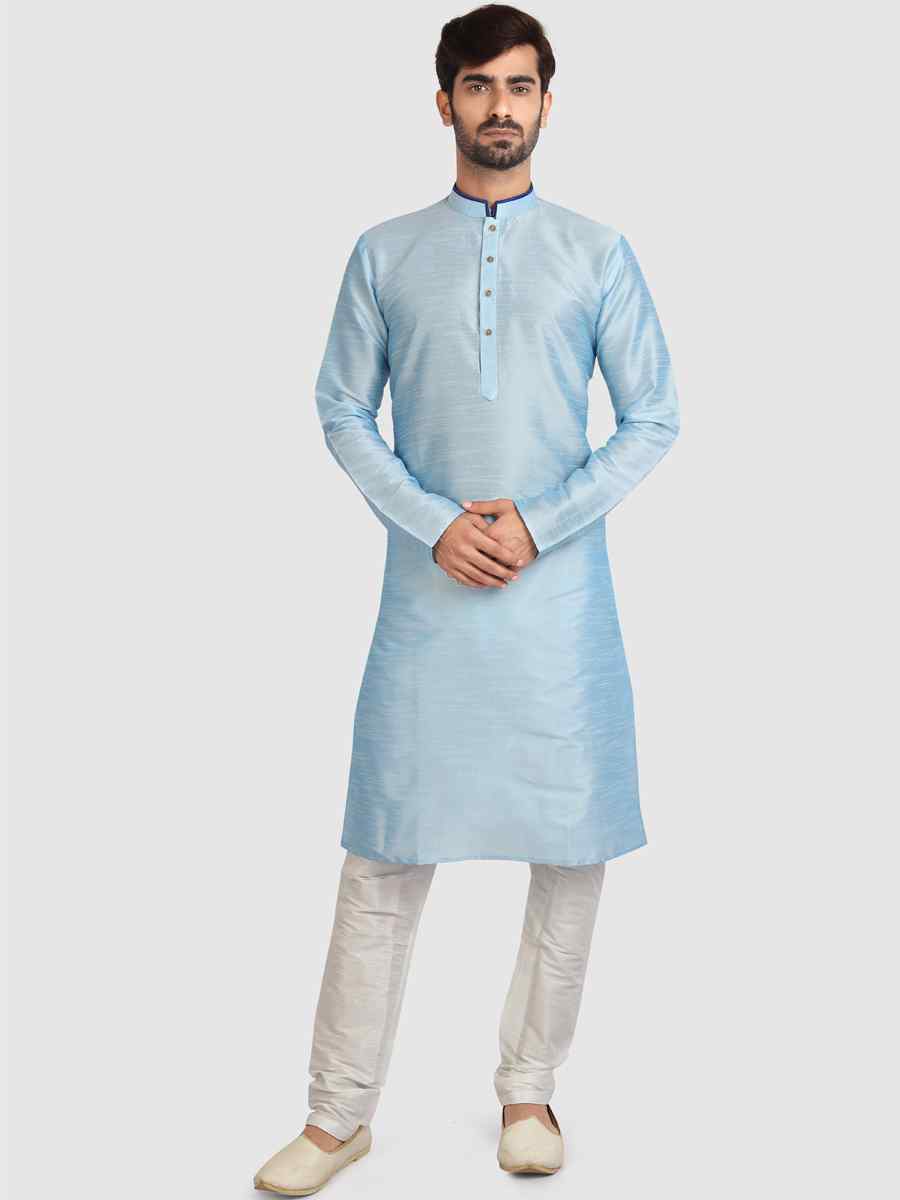 Sky Blue Art Silk Plain Festival Kurta