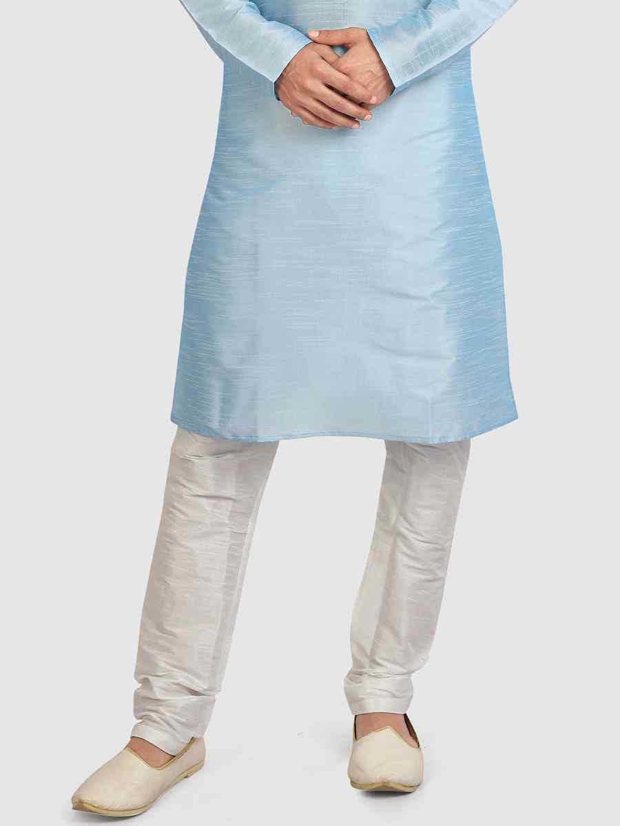 Sky Blue Art Silk Plain Festival Kurta