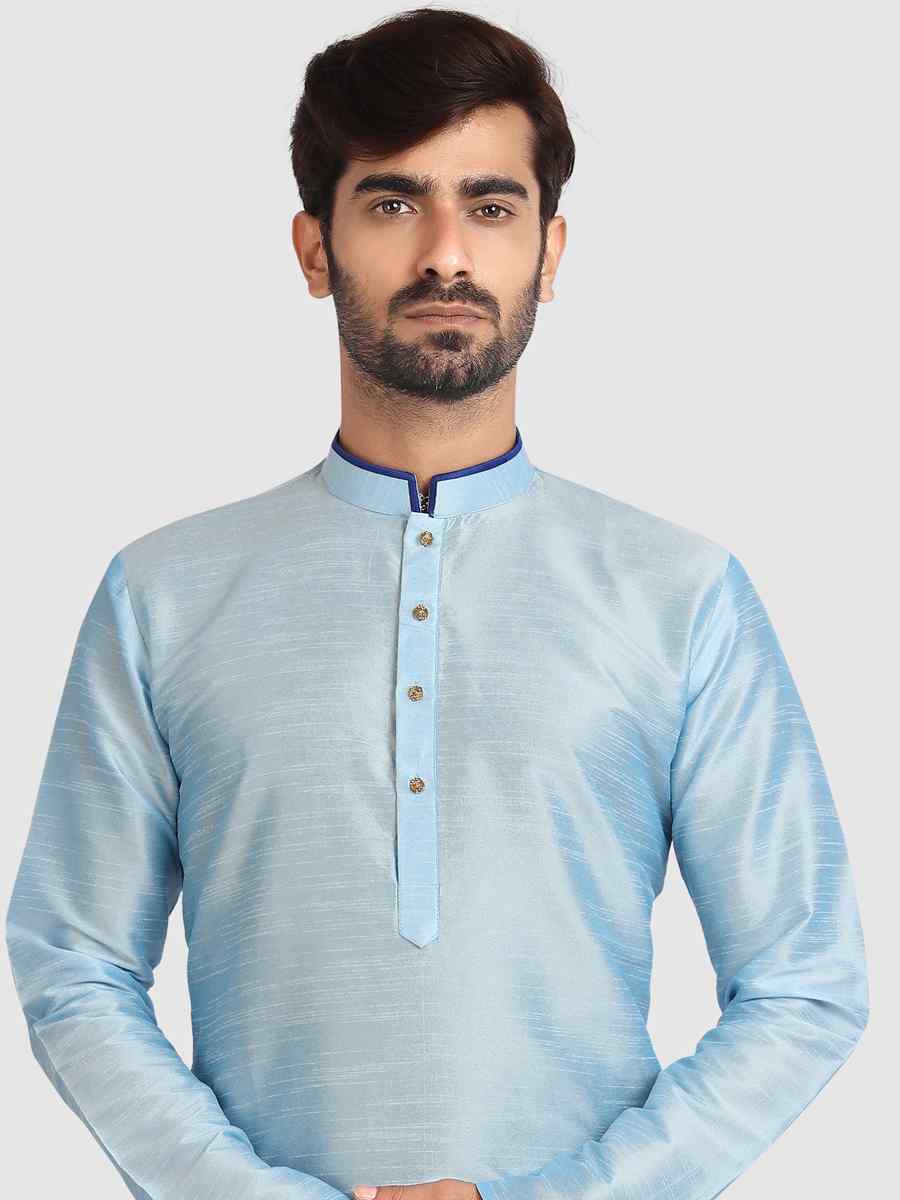 Sky Blue Art Silk Plain Festival Kurta