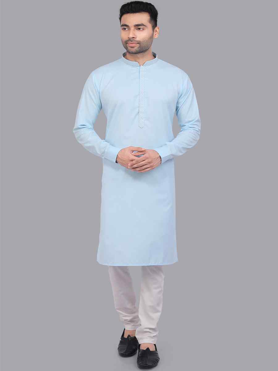 Sky Blue Art Silk Printed Festival Casual Kurta