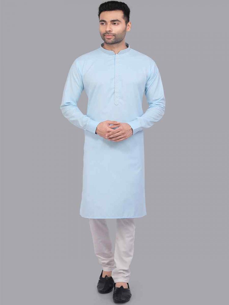 Sky Blue Art Silk Printed Festival Casual Kurta