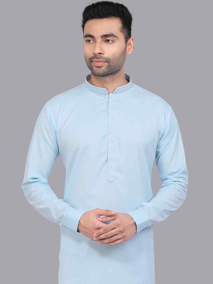 Sky Blue Art Silk Printed Festival Casual Kurta
