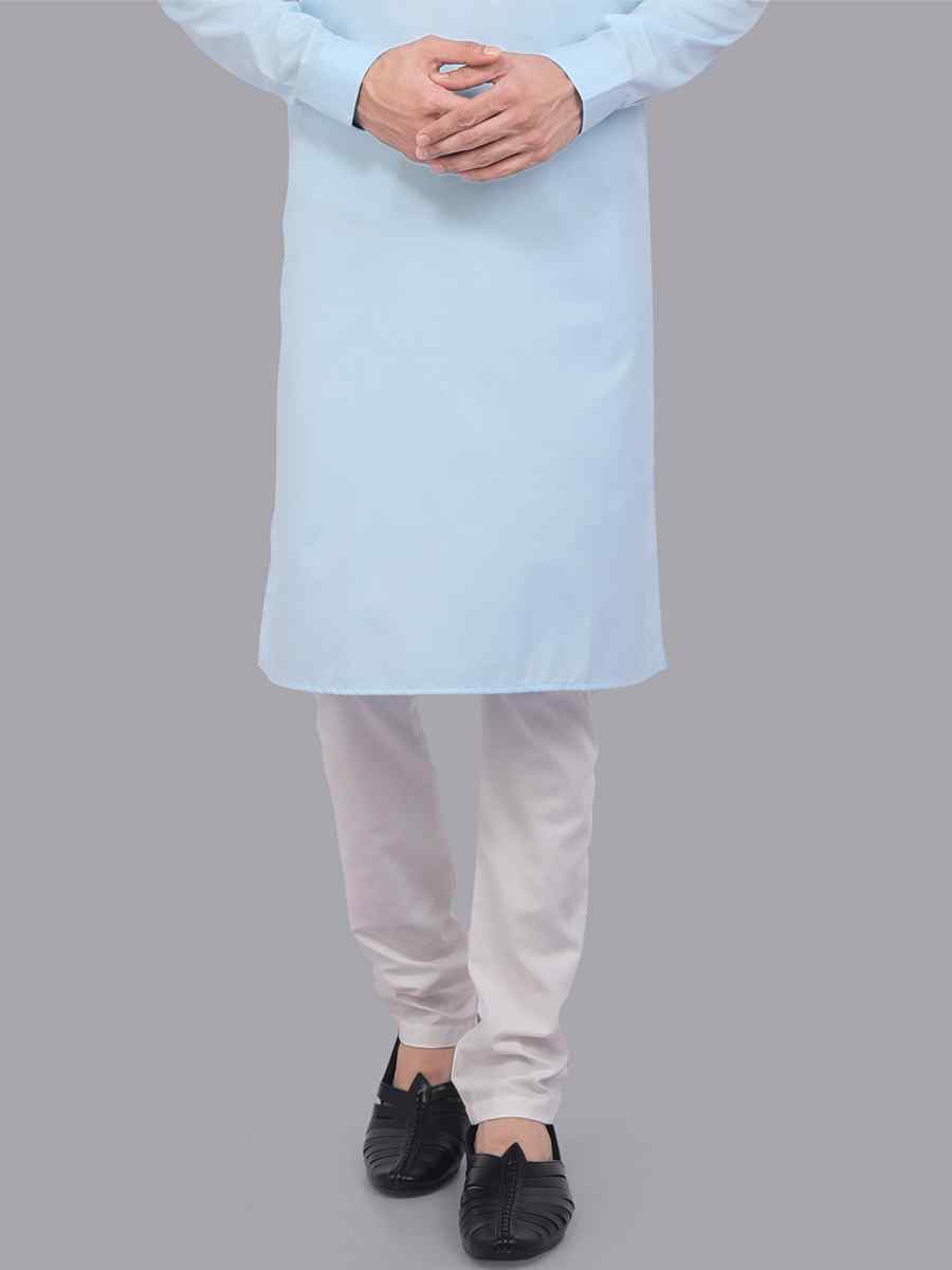 Sky Blue Art Silk Printed Festival Casual Kurta