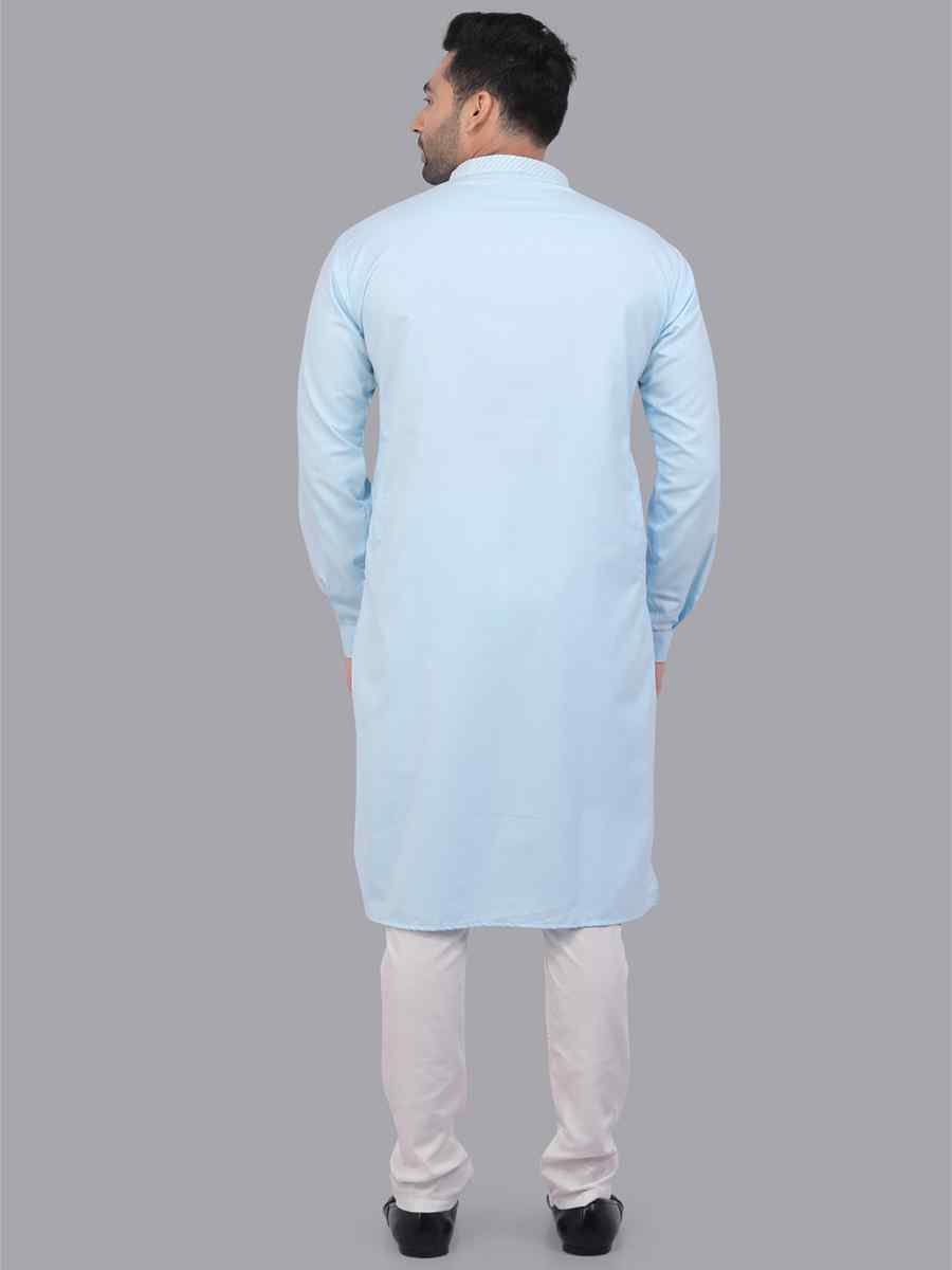 Sky Blue Art Silk Printed Festival Casual Kurta