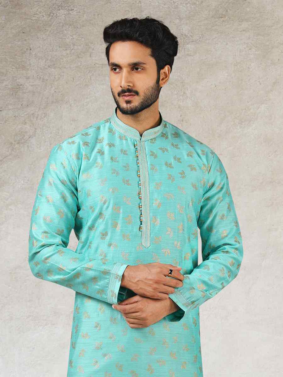 Sky Blue Art Silk Printed Festival Kurta