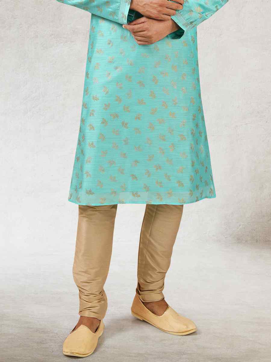 Sky Blue Art Silk Printed Festival Kurta