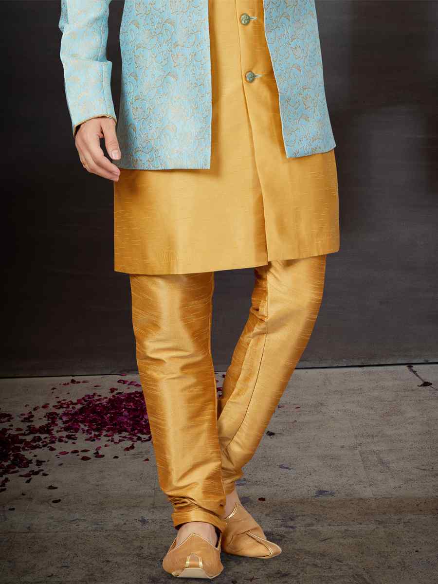 Sky Blue Banarasi Jacquard Silk Dupion Embroidered Festival Wedding Sherwani