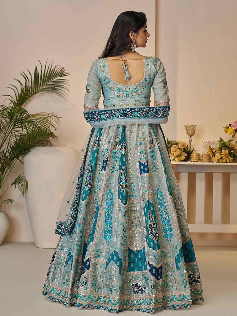 Sky Blue Banarasi silk Embroidered Wedding Bridesmaid Heavy Border Lehenga Choli