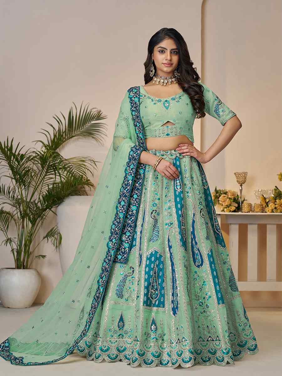 Sky Blue Banarasi silk Embroidered Wedding Bridesmaid Heavy Border Lehenga Choli