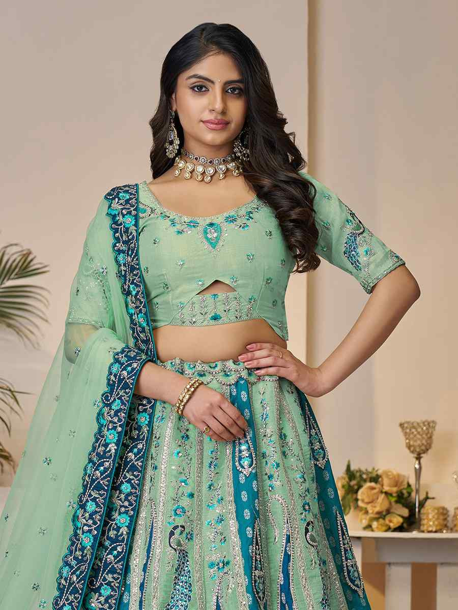 Sky Blue Banarasi silk Embroidered Wedding Bridesmaid Heavy Border Lehenga Choli