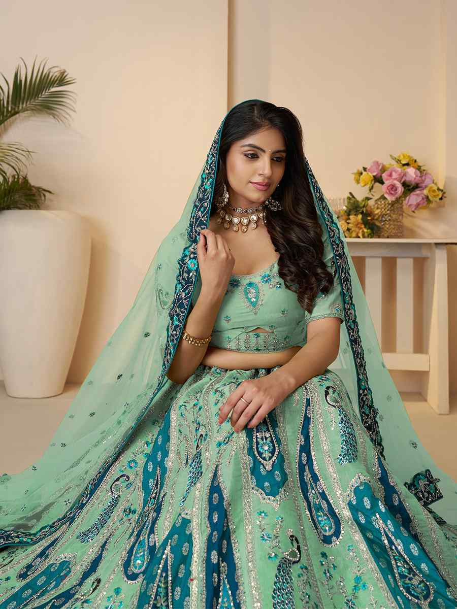 Sky Blue Banarasi silk Embroidered Wedding Bridesmaid Heavy Border Lehenga Choli