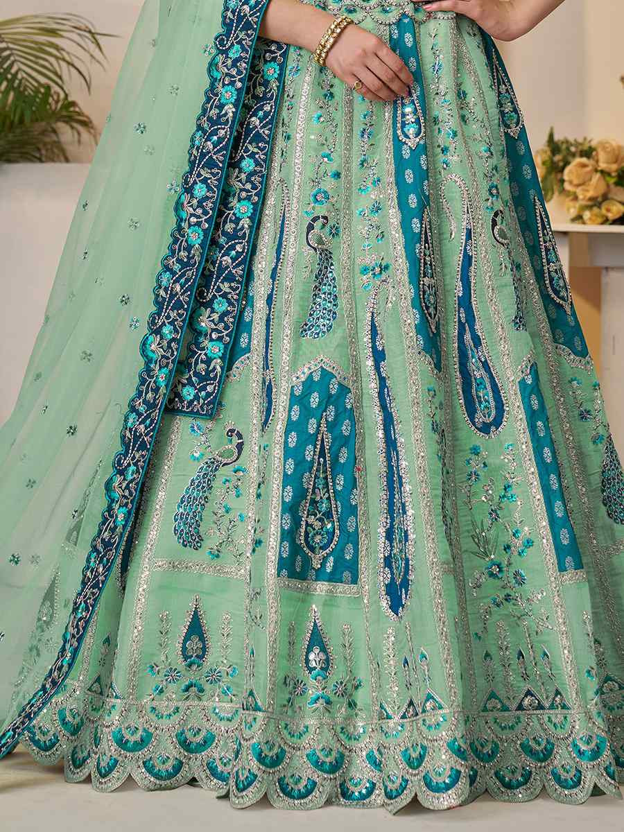 Sky Blue Banarasi silk Embroidered Wedding Bridesmaid Heavy Border Lehenga Choli