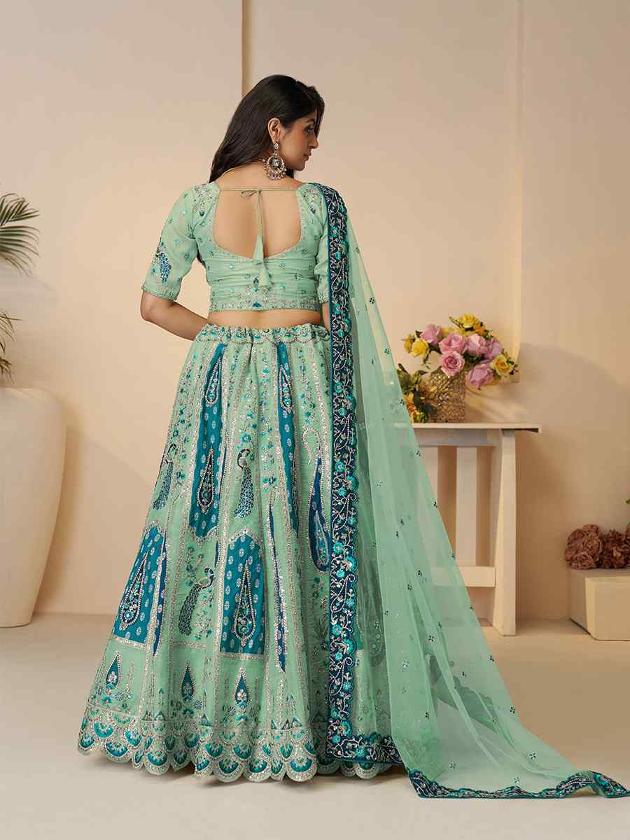 Sky Blue Banarasi silk  Embroidered Wedding Bridesmaid Heavy Border Lehenga Choli