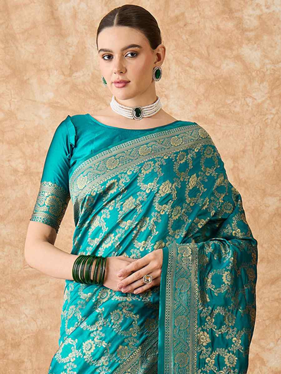 Sky Blue Banarasi Silk Handwoven Bridal Reception Festival Wedding Fancy Heavy Border Sarees