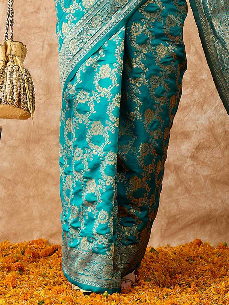 Sky Blue Banarasi Silk Handwoven Bridal Reception Festival Wedding Fancy Heavy Border Sarees
