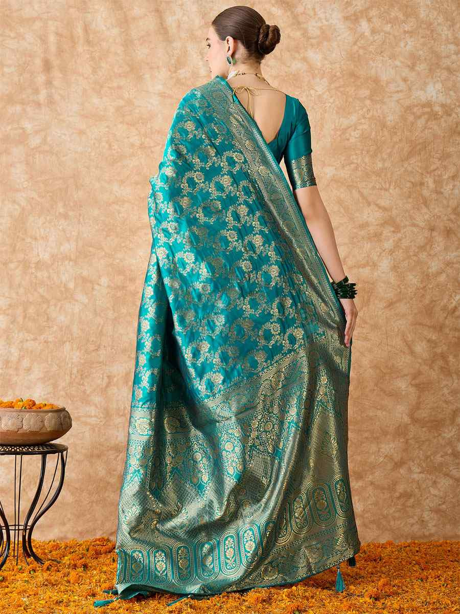 Sky Blue Banarasi Silk Handwoven Bridal Reception Festival Wedding Fancy Heavy Border Sarees