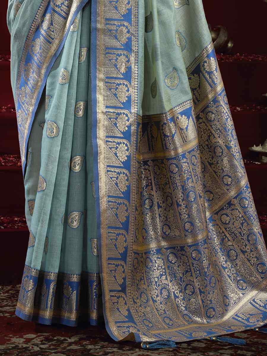 Sky Blue Banarasi Silk Handwoven Casual Reception Festival Wedding Fancy Heavy Border Saree