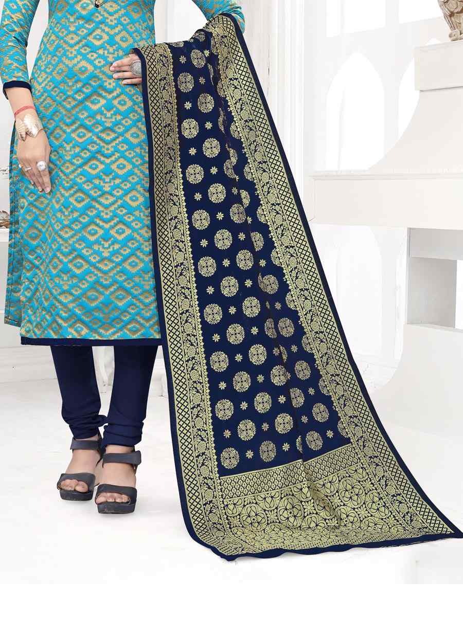 Sky Blue Banarasi Silk Handwoven Wedding Festival Churidar Salwar Kameez
