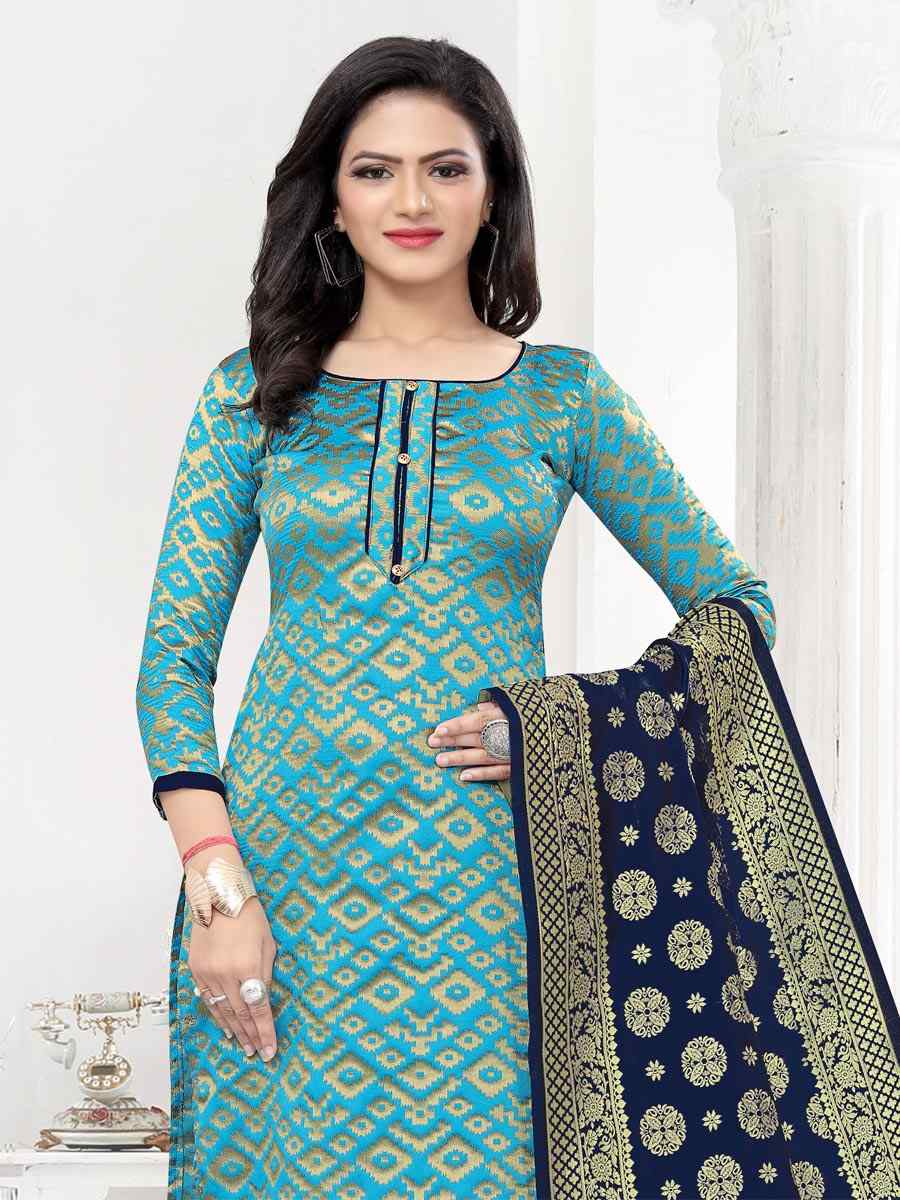 Sky Blue Banarasi Silk Handwoven Wedding Festival Churidar Salwar Kameez