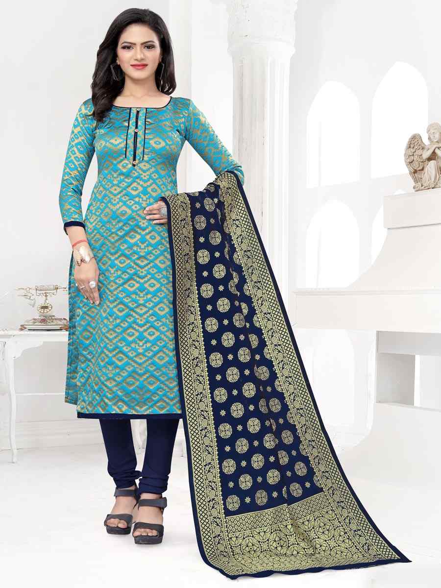 Sky Blue Banarasi Silk Handwoven Wedding Festival Churidar Salwar Kameez