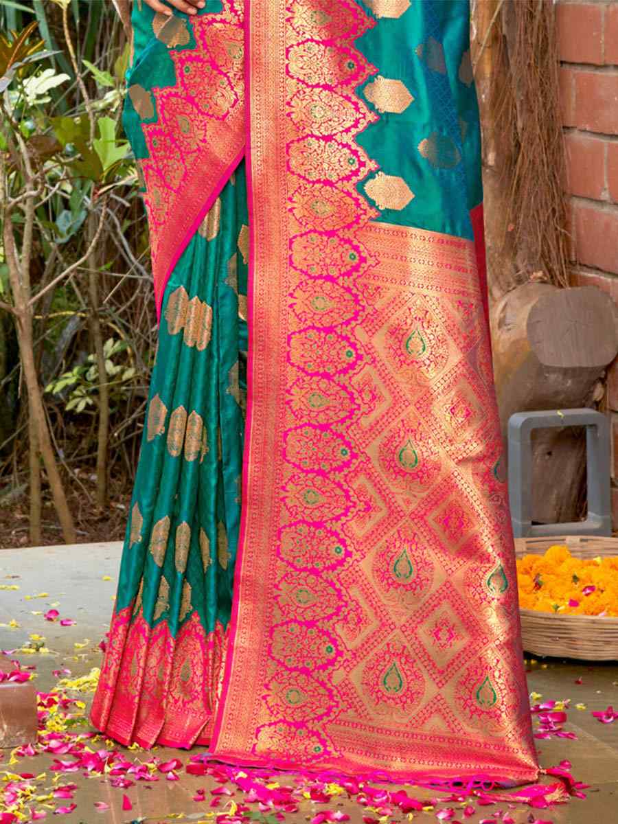 Sky Blue Banarasi Silk Handwoven Wedding Festival Heavy Border Saree