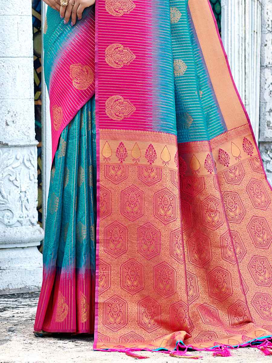 Sky Blue Banarasi Silk Handwoven Wedding Festival Heavy Border Saree