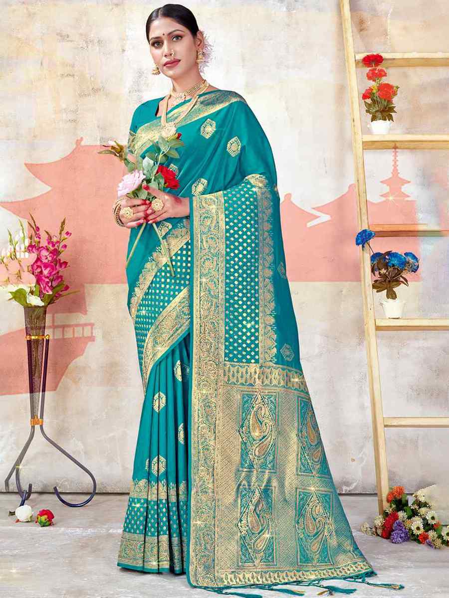 Sky Blue Banarasi Silk Handwoven Wedding Festival Heavy Border Saree