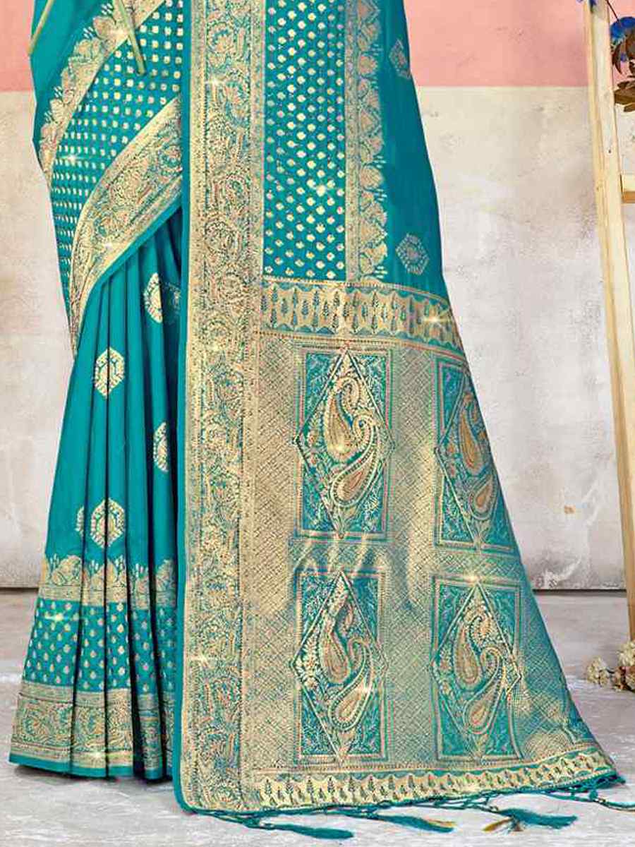 Sky Blue Banarasi Silk Handwoven Wedding Festival Heavy Border Saree