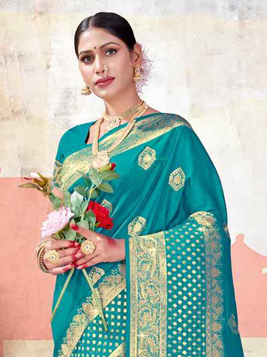 Sky Blue Banarasi Silk Handwoven Wedding Festival Heavy Border Saree