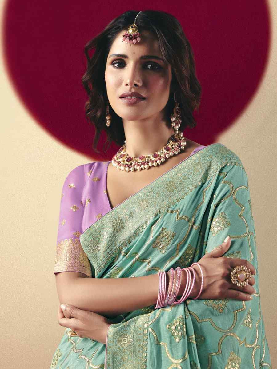 Sky Blue Bemberg Viscose Handwoven Zari Work Traditional Bridal Reception Festival Wedding Fancy Heavy Border Saree