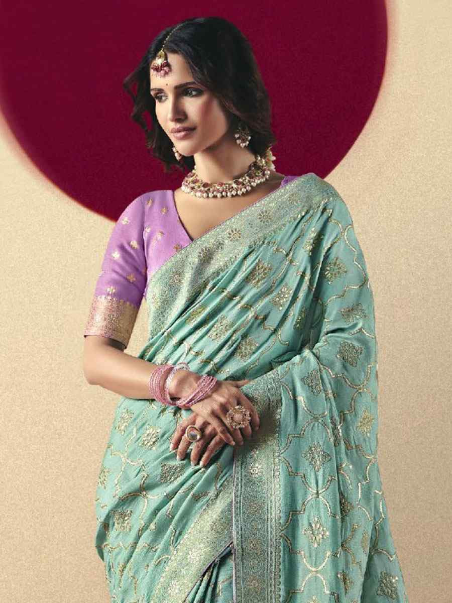 Sky Blue Bemberg Viscose Handwoven Zari Work Traditional Bridal Reception Festival Wedding Fancy Heavy Border Saree