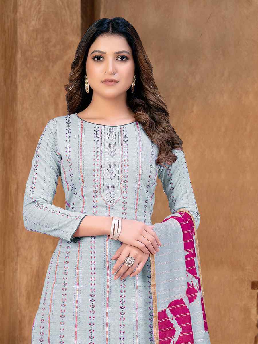 Sky Blue Cambric Cotton Printed Casual Festival Pant Salwar Kameez
