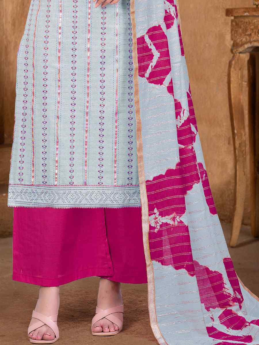 Sky Blue Cambric Cotton Printed Casual Festival Pant Salwar Kameez