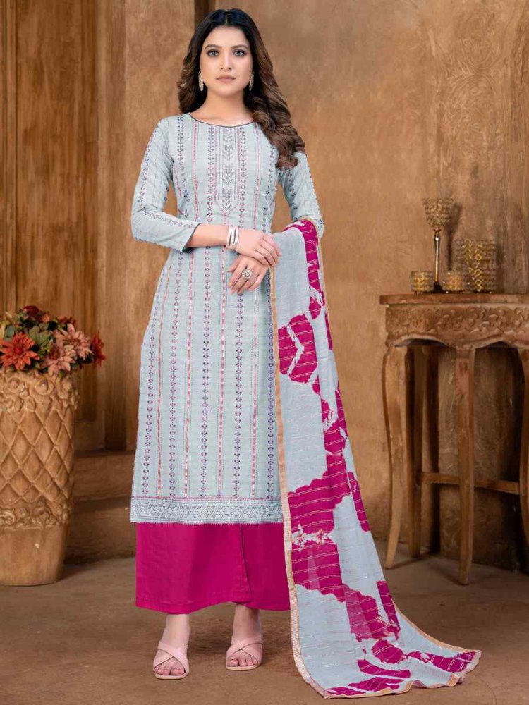 Sky Blue Cambric Cotton Printed Casual Festival Pant Salwar Kameez