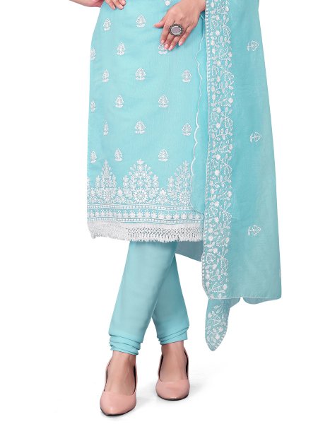 Sky Blue Chanderi Cotton Embroidered Casual Festival Churidar Salwar Kameez