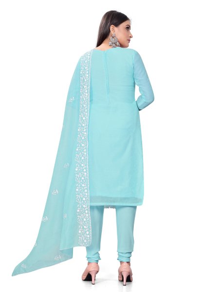 Sky Blue Chanderi Cotton Embroidered Casual Festival Churidar Salwar Kameez